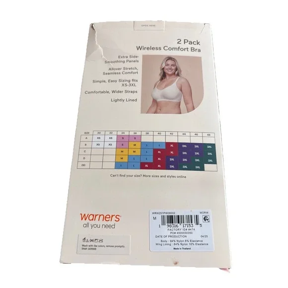 NEW Women's Black/Nude WARNERS 2 Pack Wireless Comfort Bras Size *2XL* - Picture 2 of 2